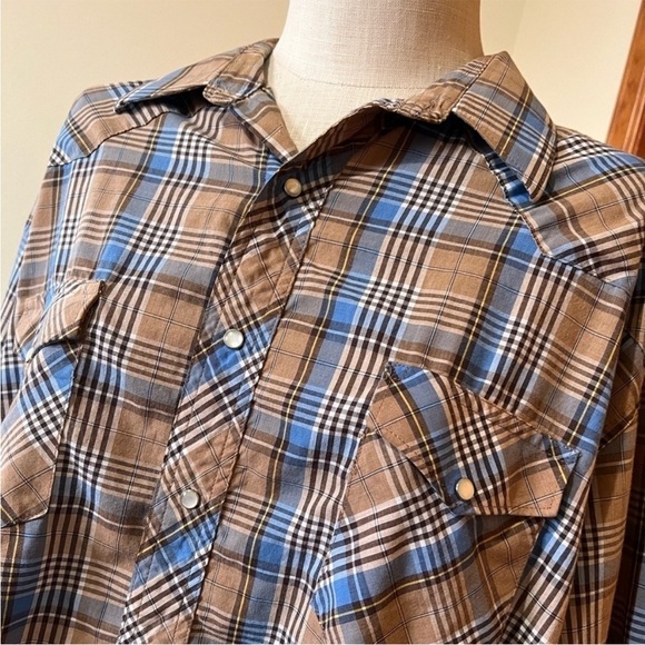 Men’s Lot Wrangler XL Tall Western Plaid Long Sleeve Shirt Pearl Snap Button - Picture 7 of 9